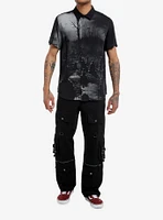 Cemetery Scene Woven Button-Up