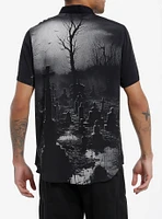 Cemetery Scene Woven Button-Up