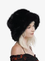 Black Brushed Faux Fur Hat