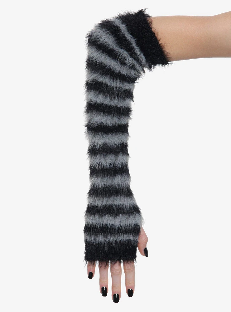 Black & Grey Stripe Fuzzy Arm Warmers