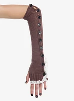 White Lace Brown Knit Arm Warmers