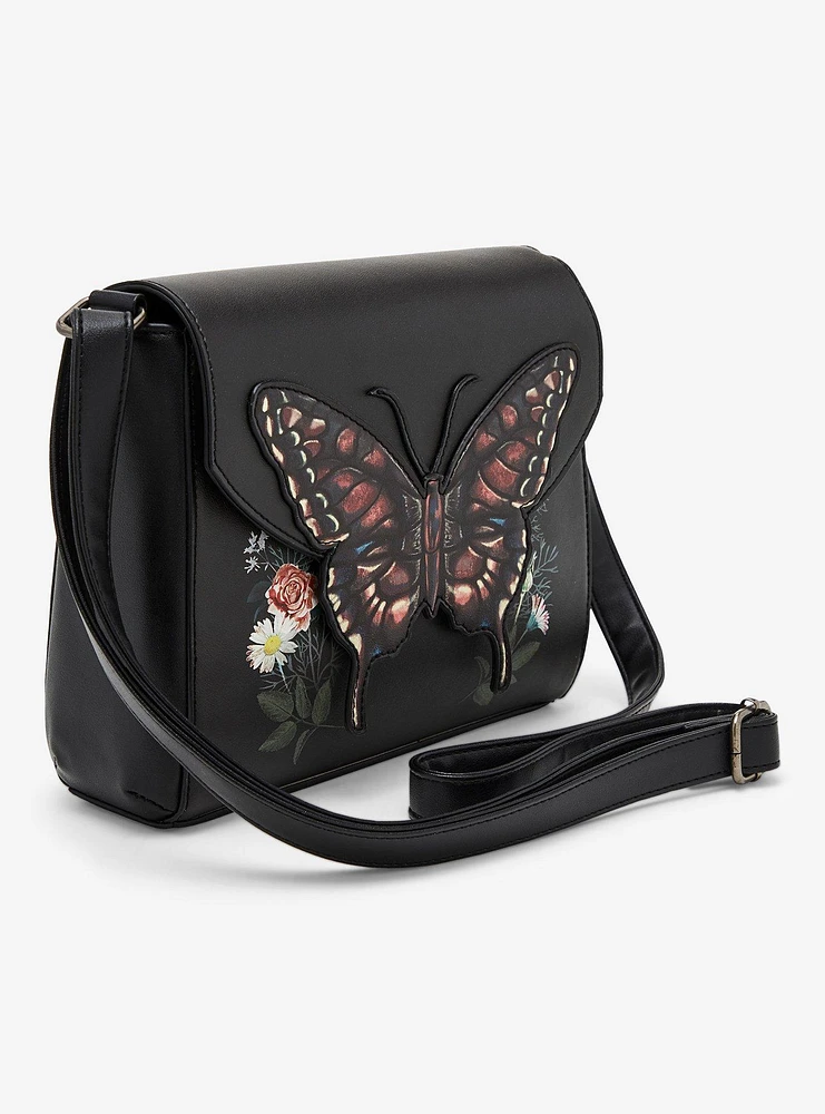 Dark Butterfly Floral Crossbody Bag