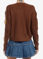 Thorn & Fable Brown Teddy Bear Knit Girls Cardigan