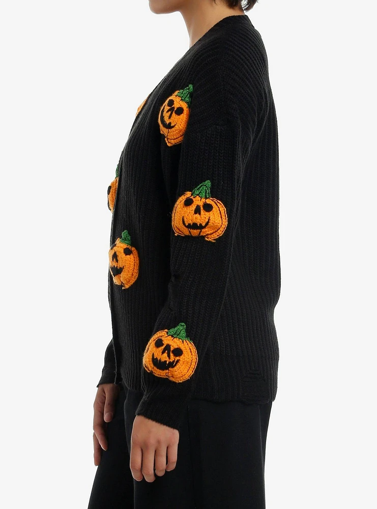 Social Collision 3D Pumpkin Destructed Girls Knit Cardigan