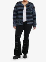 Daisy Street Black & Blue Stripe Sun Fuzzy Girls Cardigan Plus