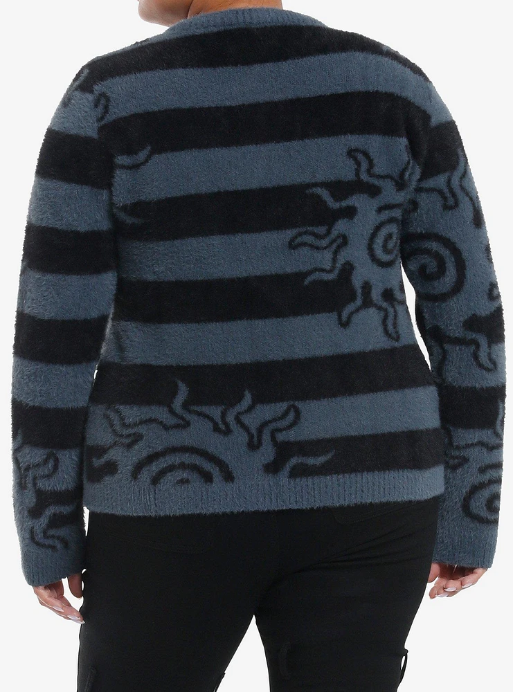 Daisy Street Black & Blue Stripe Sun Fuzzy Girls Cardigan Plus