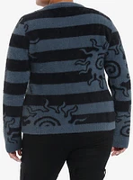 Daisy Street Black & Blue Stripe Sun Fuzzy Girls Cardigan Plus