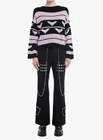 Sweet Society Purple & Black Bat Stripe Girls Oversized Sweater