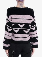 Sweet Society Purple & Black Bat Stripe Girls Oversized Sweater