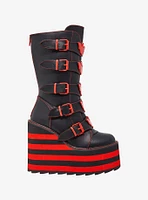 YRU Black & Red Bat Dune Platform Boots