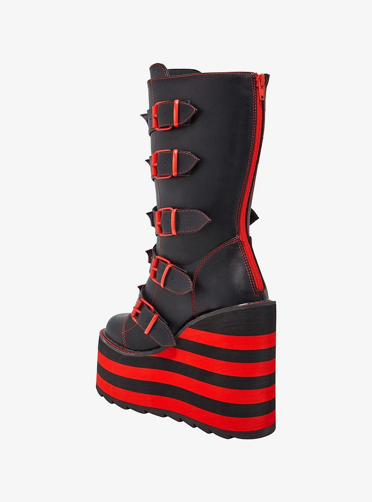 YRU Black & Red Bat Dune Platform Boots