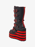 YRU Black & Red Bat Dune Platform Boots