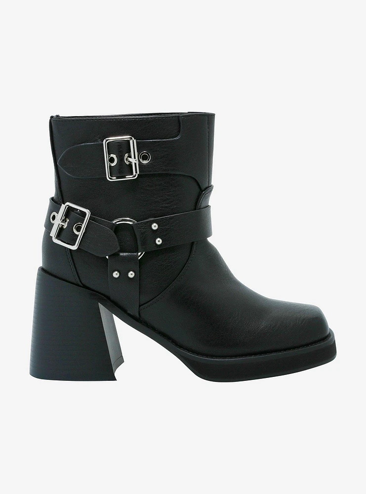 Azalea Wang Black Motorcycle Heeled Boots