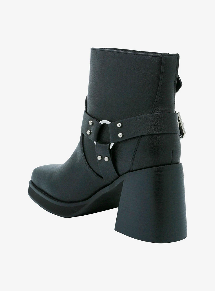 Azalea Wang Black Motorcycle Heeled Boots