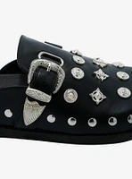 Azalea Wang Black & Silver Studded Mules