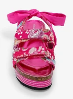 Azalea Wang Pink Mackley Floral Strap Platform Sandals