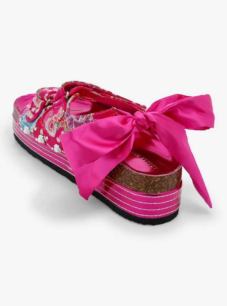 Azalea Wang Pink Mackley Floral Strap Platform Sandals