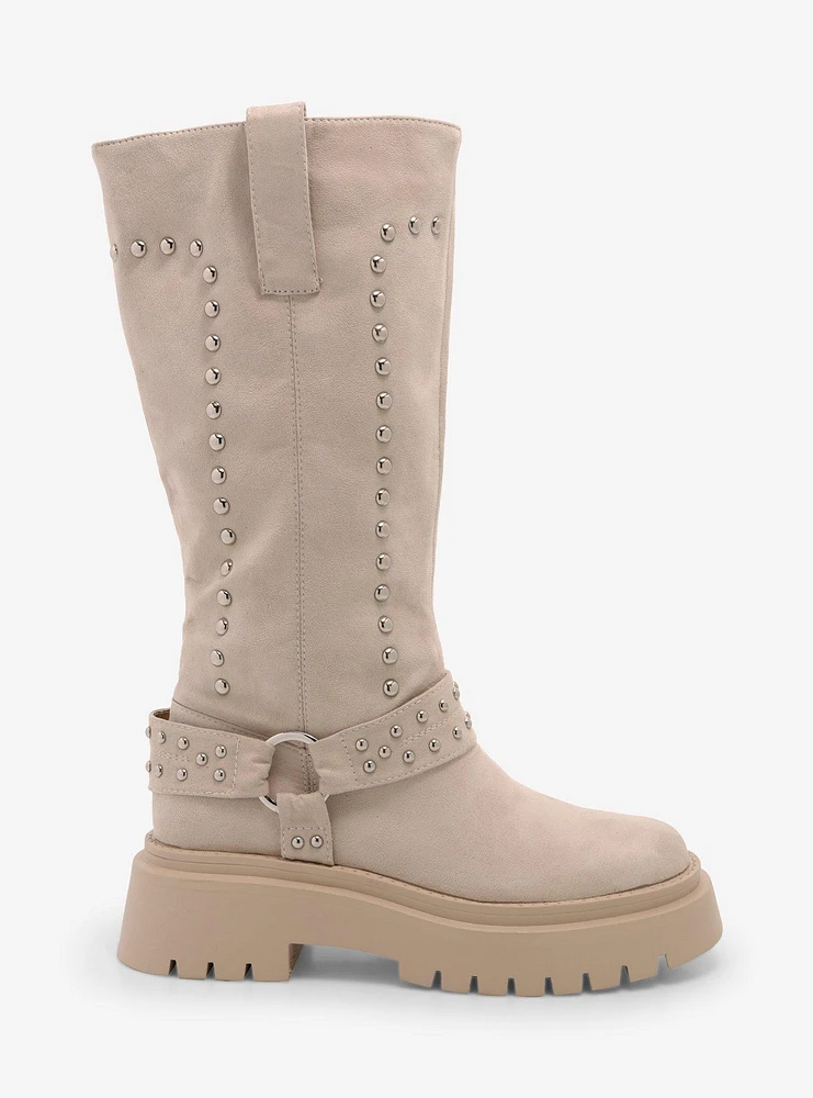 Azalea Wang Beige Studded Knee-High Platform Boots