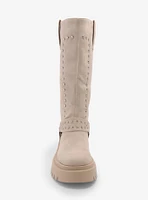 Azalea Wang Beige Studded Knee-High Platform Boots