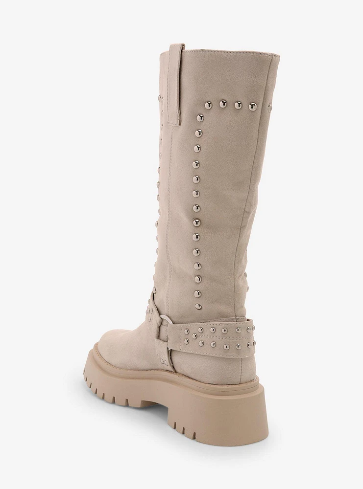 Azalea Wang Beige Studded Knee-High Platform Boots