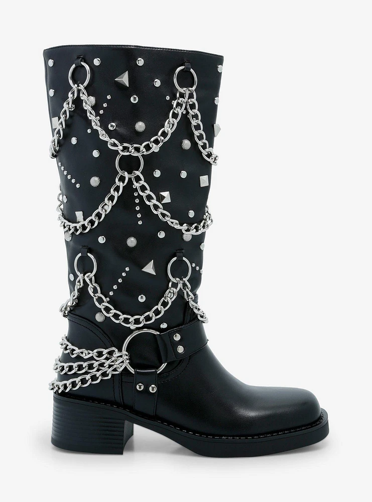 Azalea Wang Fillmore Black Chain Stud Boot