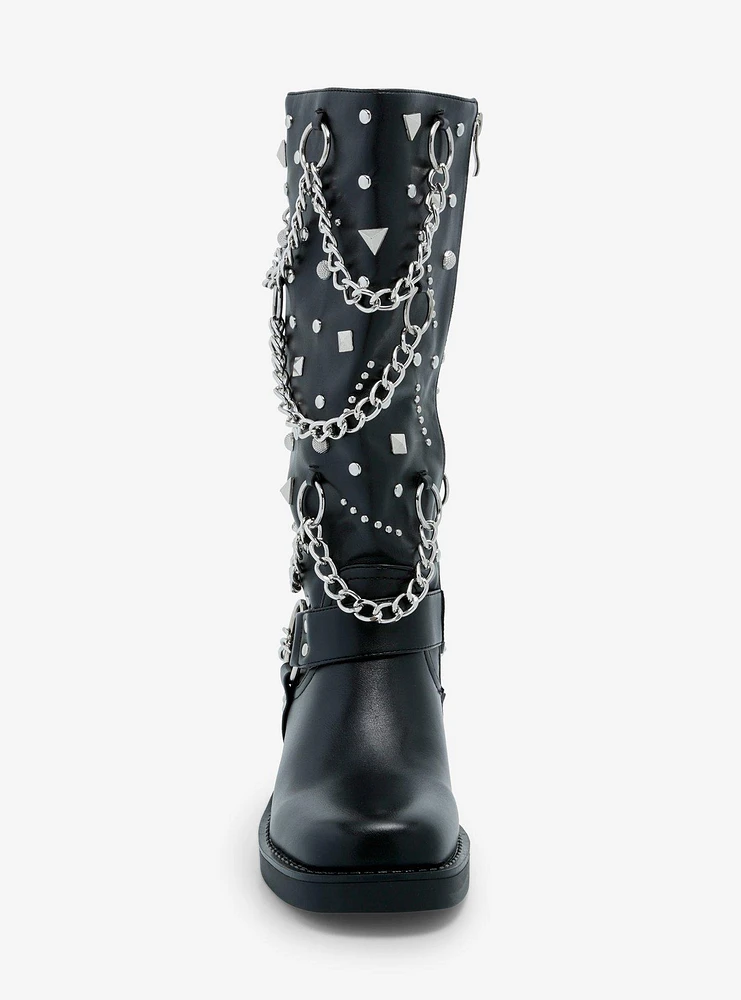 Azalea Wang Fillmore Black Chain Stud Boot