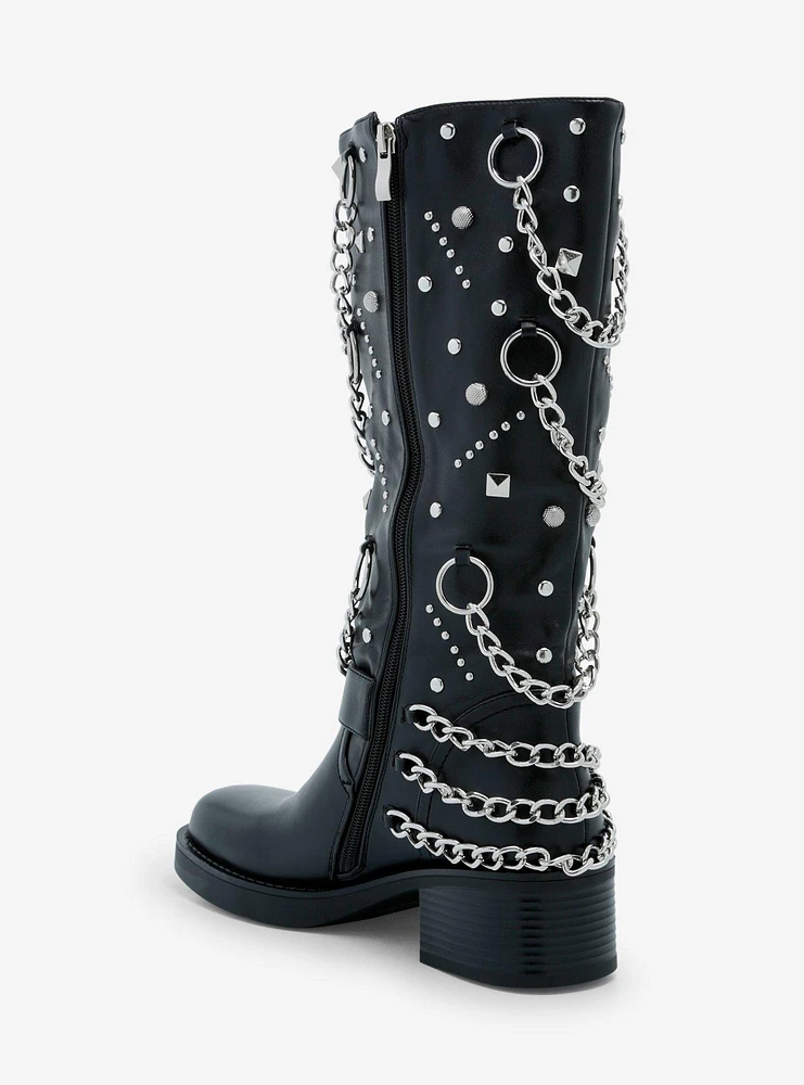 Azalea Wang Fillmore Black Chain Stud Boot