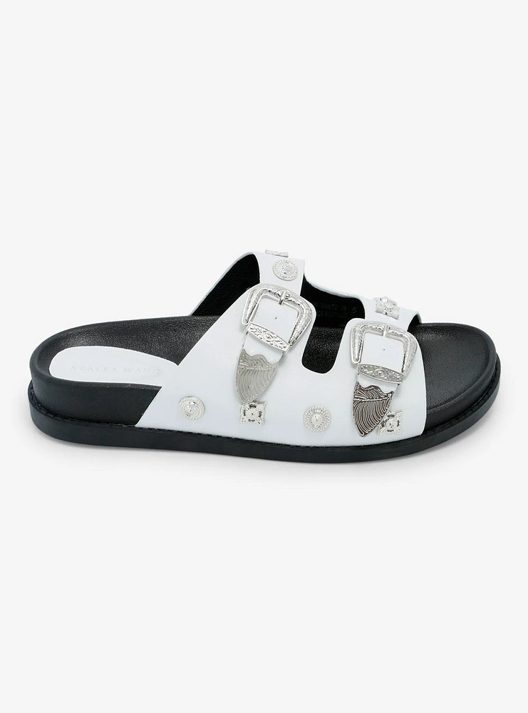 Azalea Wang Bocaraton Silver Hardware Slide Sandals