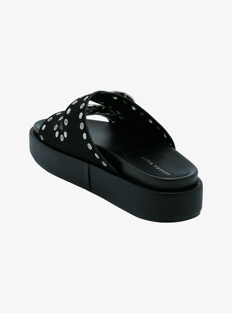 Azalea Wang Black & Silver Grommet Platform Buckle Sandals