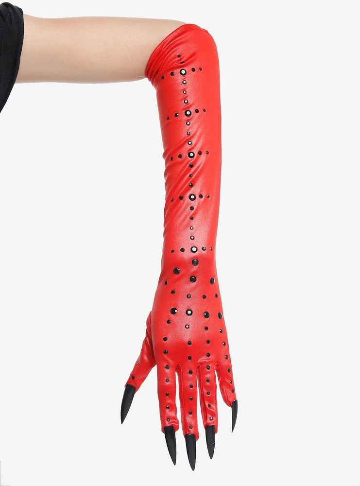 Red & Black Rhinestone Claw Gloves