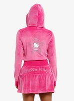 Hello Kitty Rhinestone Pink Velour Girls Crop Hoodie