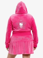 Hello Kitty Rhinestone Pink Velour Crop Girls Hoodie Plus