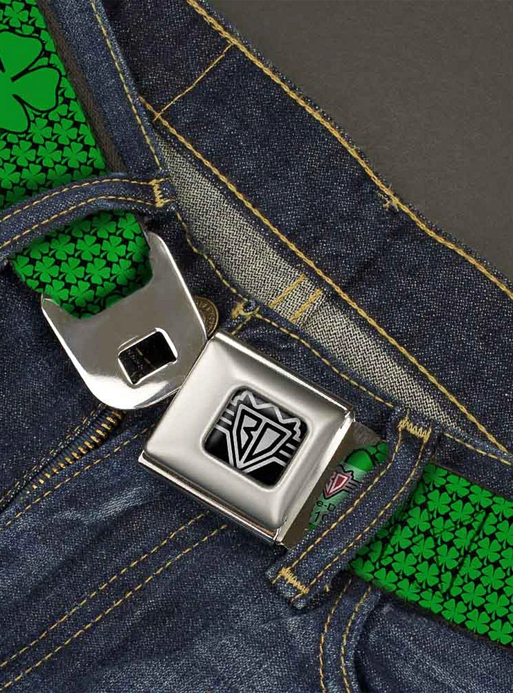 St. Patrick's Day Clovers Green Seatbelt Buckle Belt