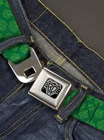 St. Patrick's Day Outlined Clovers Scattered Green Seatbelt Buckle Belt