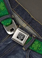 St. Patrick's Day Clovers Scattered Outline Solid Seatbelt Buckle Belt