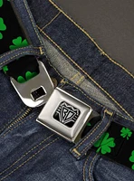 St. Patrick's Day Clovers Scattered Black Green Seatbelt Buckle Belt