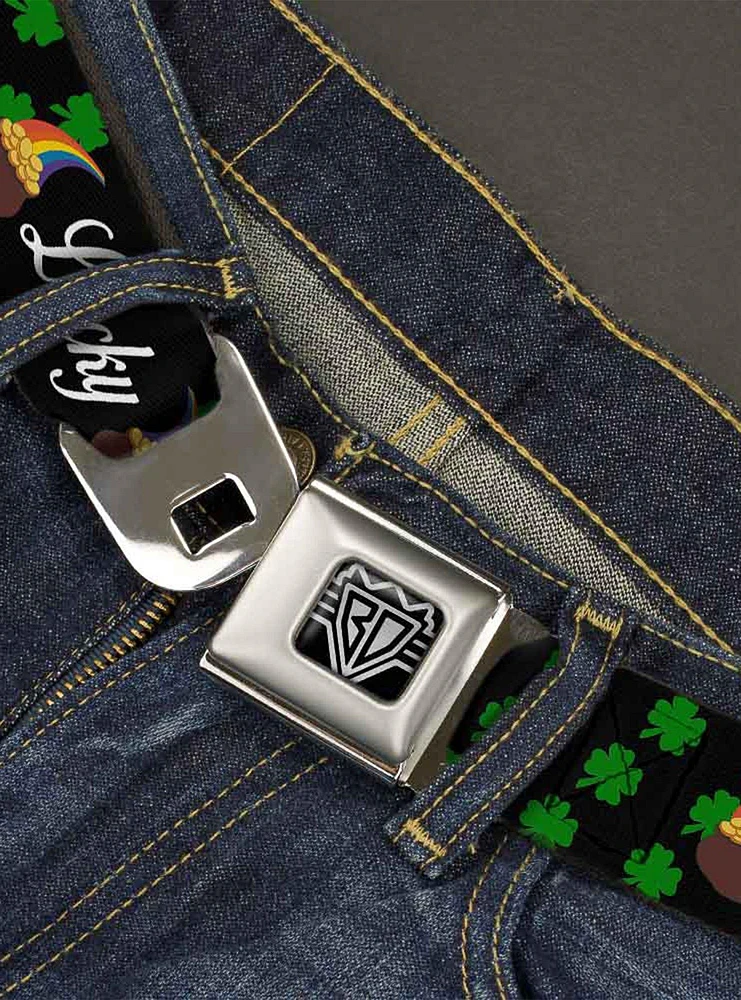 St. Patrick's Day Lucky Pot of Gold Shamrocks Scattered Seatbelt Buckle Belt