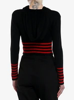 Social Collision Black & Red Stripe Girls Crop Hoodie