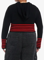 Social Collision Black & Red Stripe Girls Crop Hoodie Plus