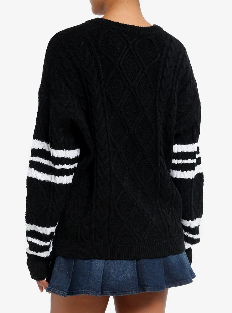 Social Collision Cable Knit Varsity Stripe Girls Sweater