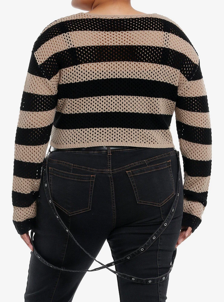 Social Collision Open Knit Safety Pin Bolero Girls Crop Sweater Plus