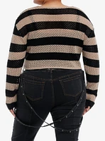 Social Collision Open Knit Safety Pin Bolero Girls Crop Sweater Plus