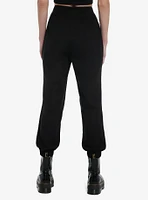 Black Zipper Grommet Cargo Jogger Pants