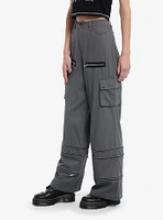 Grey Wide Leg Zip-Off Cargo Pants