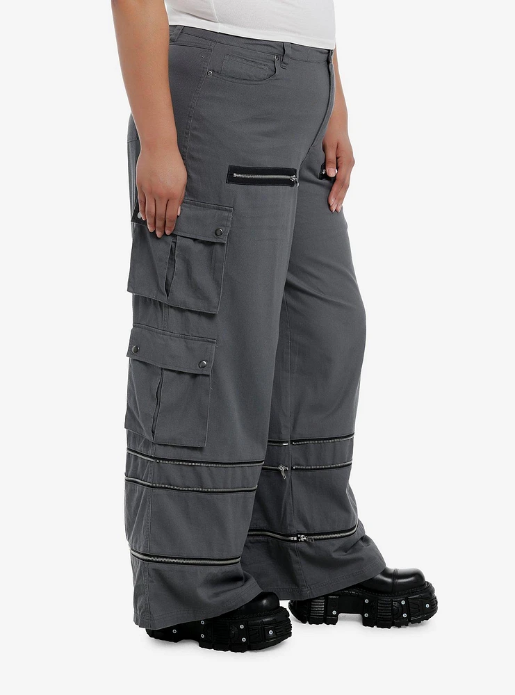 Grey Wide Leg Zip-Off Cargo Pants Plus