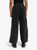 Black Acid Wash Hardware Zipper Wide Leg Jeans