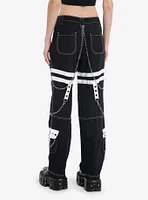 Black & White Grommet Suspender Chain Skater Pants