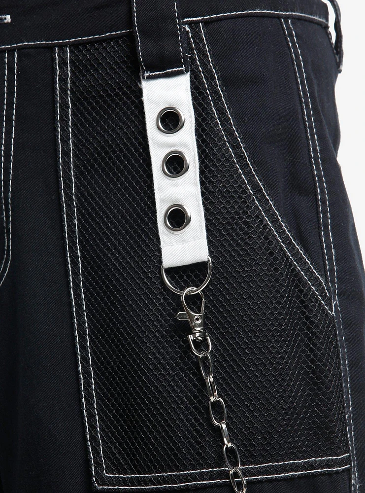 Black & White Grommet Suspender Chain Skater Pants