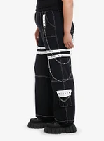 Black & White Grommet Suspender Chain Skater Pants Plus