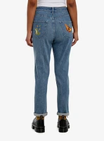 Mushroom Snail Forest Embroidered Mom Jeans